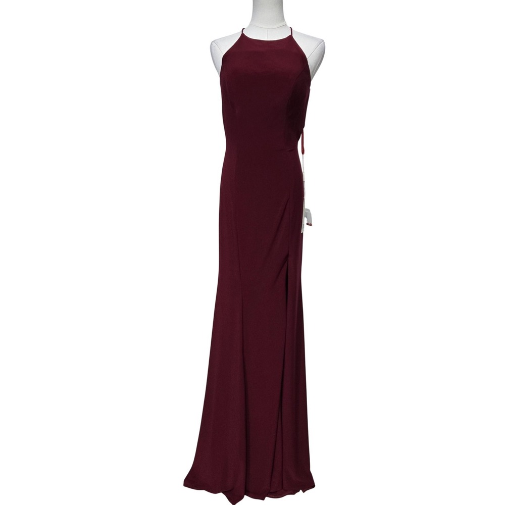 Madison James Dress Womens 6‎ Burgundy Beaded Halter Open Back Maxi Gown Formal